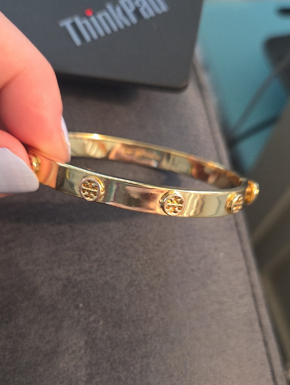 Tory Burch Gold Logo Medallion Bangle Bracelet